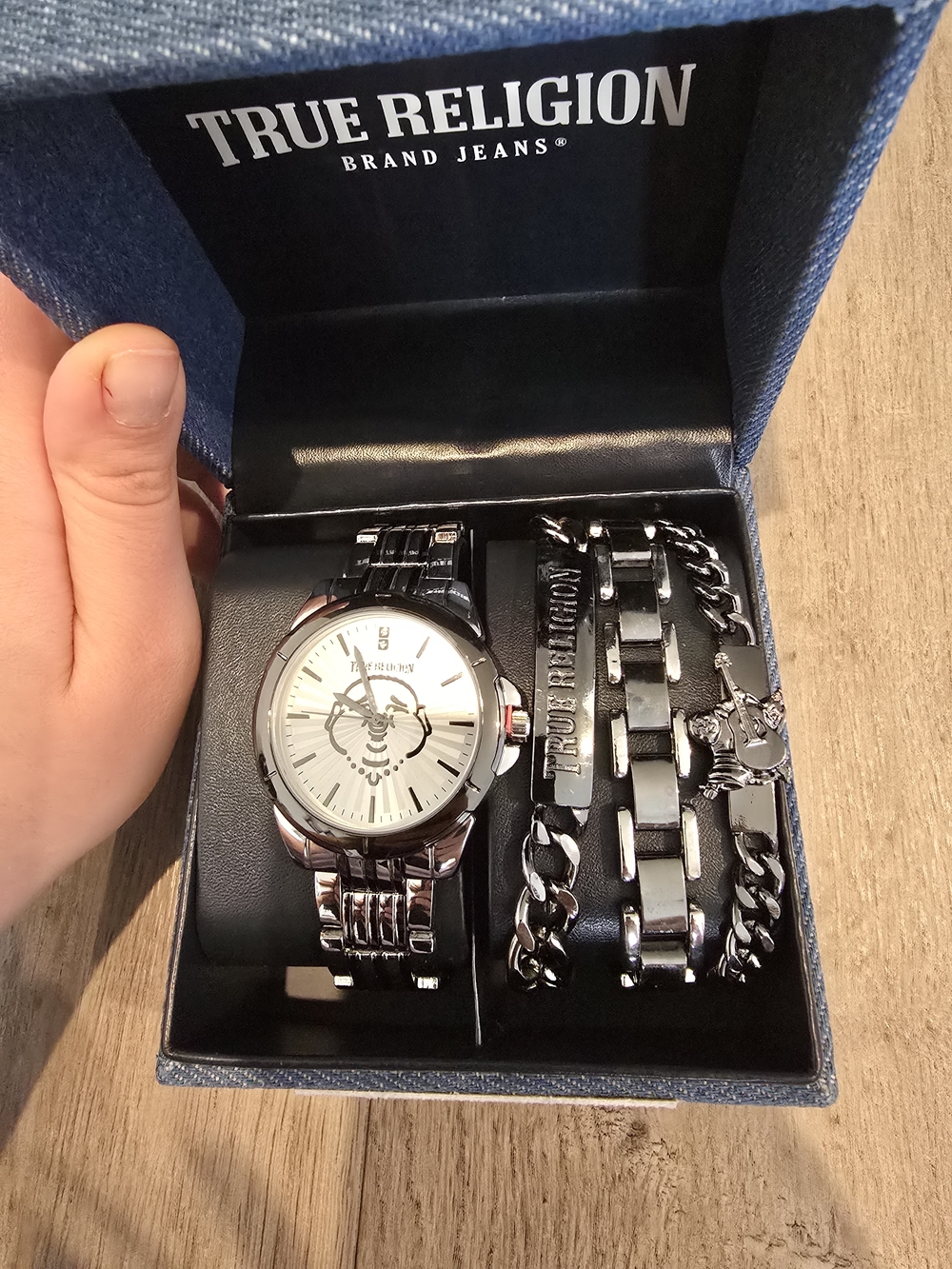 True Religion Silver-Tone Men's Watch and Bracelet Trio